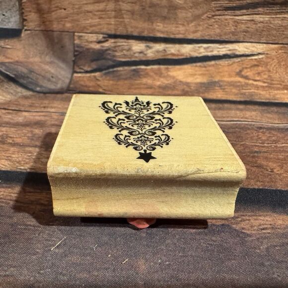 Ornate Christmas Tree Wood Stamps Wooden Mounted Holiday Crafts Scrapbooking - Picture 3 of 9